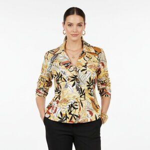 Jendo Button & Embellished Tropical Print Yellow Long Sleeve Jacket 12